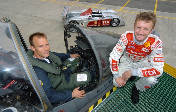Audi diesel race car hangs with Harrier in race