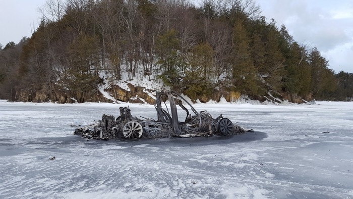 Tesla Model X burns to ashes on frozen Vermont lake