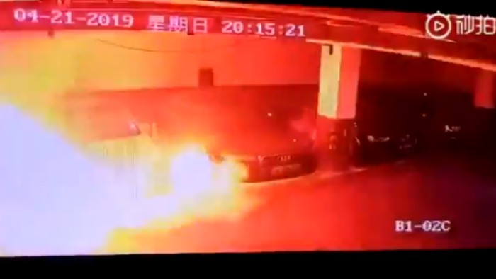 Video shows Tesla Model S burst into flames in Shanghai parking garage