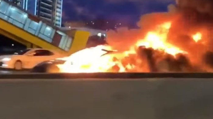 Shocking videos show Tesla Model 3 exploding on Moscow highway