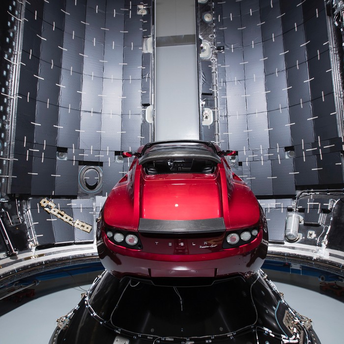 No joke? Tesla Roadster pictured in Falcon Heavy payload bay
