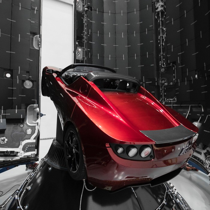 No joke? Tesla Roadster pictured in Falcon Heavy payload bay