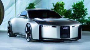 Illustration of Audi's strategic shift in extending the sale of combustion-engine vehicles amidst the transition to electric mobility.