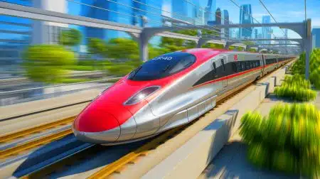 Illustration of China's CR450 bullet train showcasing its innovative design and high-speed capabilities.
