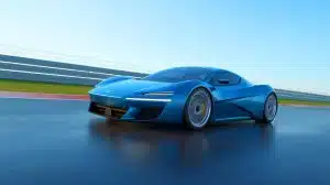 Illustration of the YANGWANG U9 Track Edition setting a new speed record on a test track.