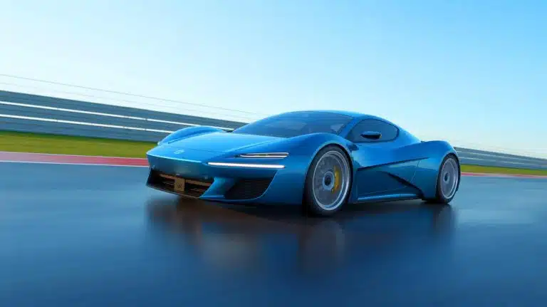 Illustration of the YANGWANG U9 Track Edition setting a new speed record on a test track.