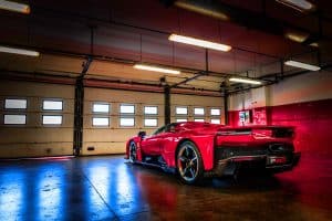 Illustration of 3D-printed suspension components for the Ferrari F80 supercar.