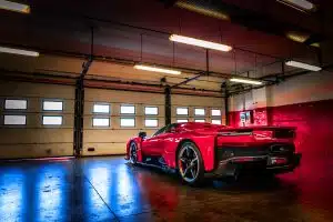 Illustration of 3D-printed suspension components for the Ferrari F80 supercar.