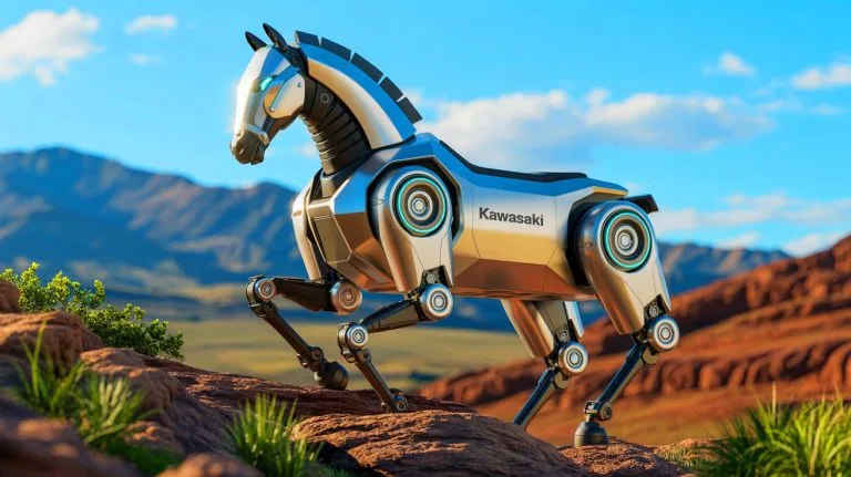 Illustration of the Corleo, a hydrogen-powered robotic horse designed by Kawasaki Heavy Industries.
