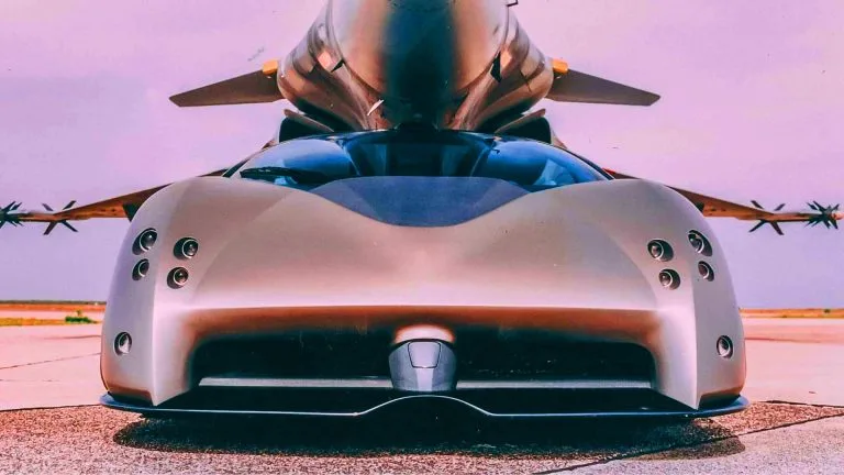 Illustration of the Lamborghini Pregunta concept car inspired by the Dassault Rafale fighter jet.