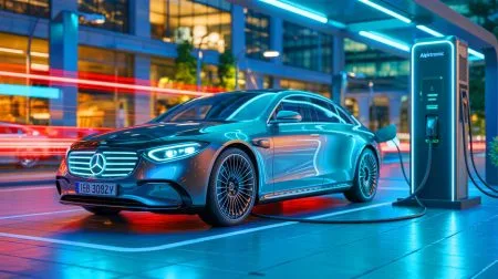 Illustration of Mercedes-Benz's new fast-charging station developed in partnership with Alpitronic.