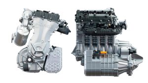 Illustration of a compact C15 engine designed to convert electric vehicles into range-extended hybrids.