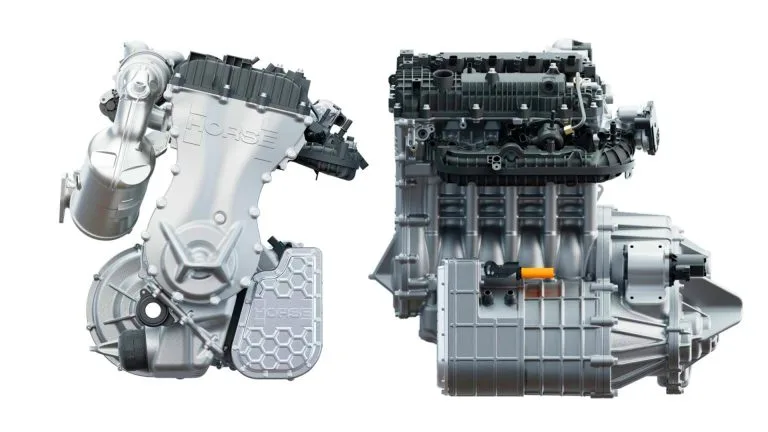 Illustration of a compact C15 engine designed to convert electric vehicles into range-extended hybrids.