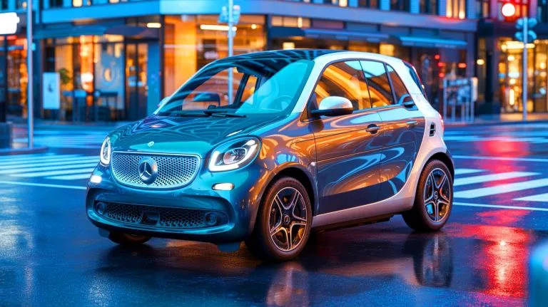 Illustration of the Smart #2, a two-seater electric vehicle designed by Mercedes-Benz, set for release in late 2026.