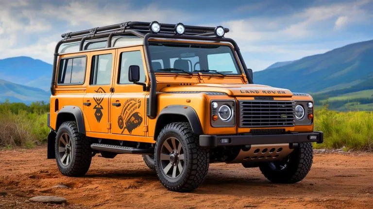 Illustration of the Zambezi Defender, a custom Land Rover by Oshe Automotive combining retro style with modern luxury.
