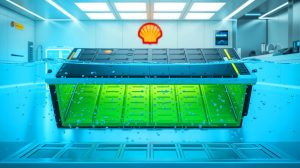 Illustration of an electric vehicle battery cooling system using Shell's EV-Plus Thermal Fluid.