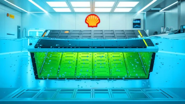 Illustration of an electric vehicle battery cooling system using Shell's EV-Plus Thermal Fluid.
