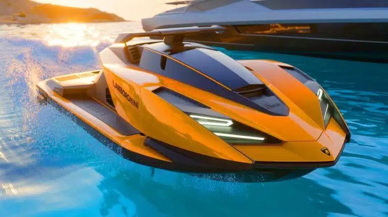 Illustration of the Seabob SE63, a luxury watercraft by Lamborghini and Cayago.