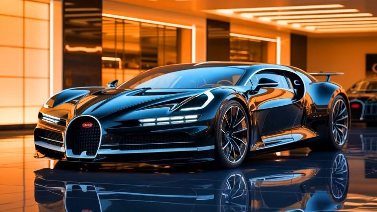 Illustration of the Bugatti La Voiture Noire, a tribute to the legendary Type 57 SC Atlantic, set for auction.