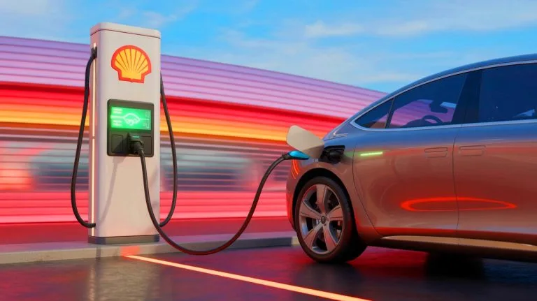 Illustration of Shell's thermal management fluid for electric vehicles designed to reduce charging times.