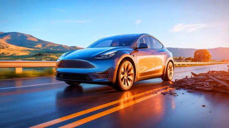 Illustration of Tesla Model Y involved in a self-driving attempt that ended in a crash.