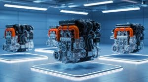 Illustration of the world's most powerful car engines in 2025 showcasing cutting-edge electric and hybrid technology.