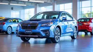 Illustration of Subaru vehicles leading the reliability rankings in the automotive industry.