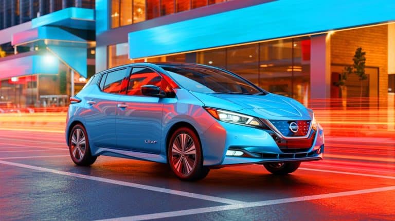 Illustration of the third-generation Nissan Leaf electric vehicle showcasing its enhanced features and range capabilities.