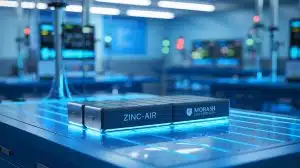 Illustration of a zinc-air battery with cobalt-doped carbon sheets developed by Monash University scientists.