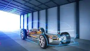 Illustration of an electric vehicle ejecting an overheating battery as a safety measure.