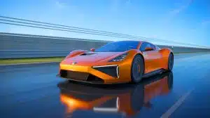 Illustration of the Yangwang U9 Xtreme, the world's fastest production electric car, setting a new speed record.