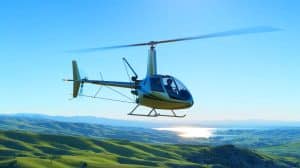 Illustration of YouTuber Mark Rumsey piloting the Mirocopter SCH-2A over California.