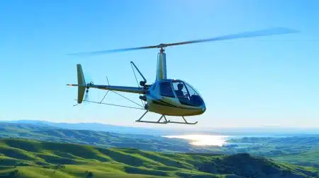 Illustration of YouTuber Mark Rumsey piloting the Mirocopter SCH-2A over California.
