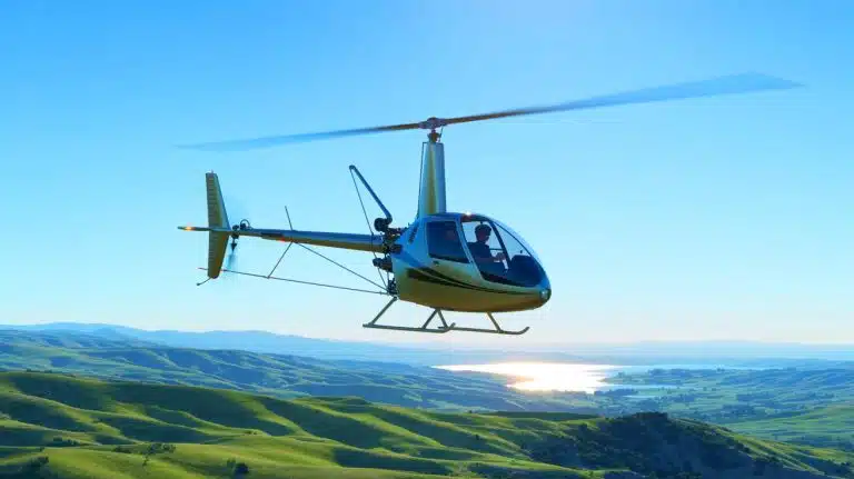 Illustration of YouTuber Mark Rumsey piloting the Mirocopter SCH-2A over California.