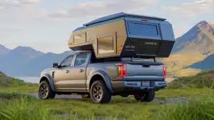 Illustration of the Grumpy Bear Arctos Sport truck camper with its unique compact design and customizable features.