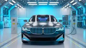 Illustration of BMW's third-generation hydrogen fuel cell system prototype in a testing phase.