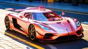 Illustration of Pooyan Mokhtari's Koenigsegg Jesko Attack wrapped in baby pink with rose gold accents.