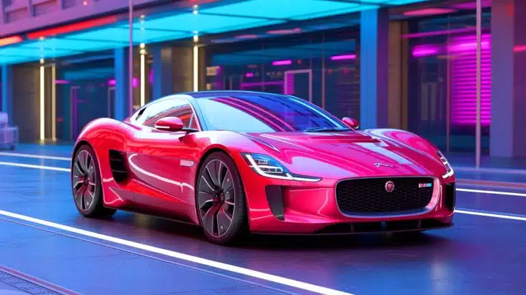 Illustration of a bold pink Type 00 car showcasing electric luxury and futuristic design.