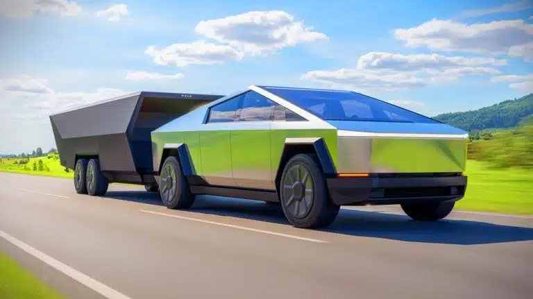 Illustration of Tesla's inflatable aerodynamic deflector designed to enhance Cybertruck's towing efficiency.