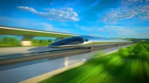 Illustration of Hardt Hyperloop Vehicle Achieving Speed Record at the European Hyperloop Center.