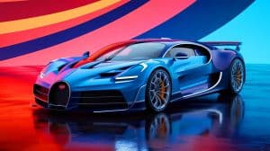 Illustration of Bugatti's Tourbillon Hybrid Engine with V16 Design and Luxury Elements.