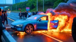 Illustration of the Xiaomi SU7 Ultra electric car involved in a fatal crash with locked electronic doors.