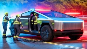 Illustration of a Tesla Cybertruck involved in a legal case following a fatal crash.