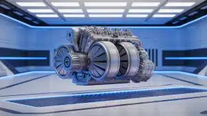 Illustration of a prototype self-rotating engine designed for sustainable transportation.