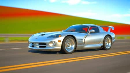 Illustration of a 1999 Dodge Viper RT/10, showcasing its iconic design and powerful V-10 engine.