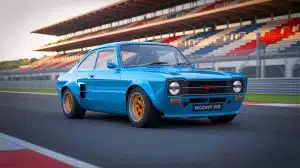 Illustration of the Boreham Motorworks Escort Mk1 RS with its high-performance, 2.1-liter, 325-hp engine.