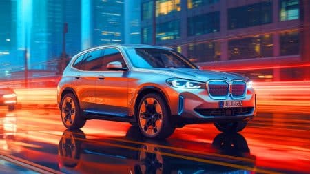 Illustration of the 2027 BMW iX3 SUV showcasing its modern design and electric capabilities.