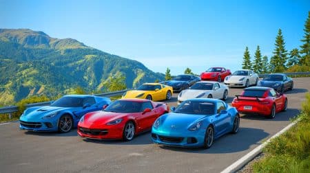 Illustration of a selection of popular used sports cars, showcasing their appeal and performance features.