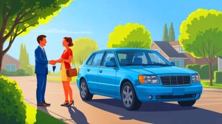 Illustration of a personal car sale transaction between friends or family members.