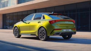 Illustration of the 2026 Kia K4 hatchback showcasing its competitive pricing and performance features.